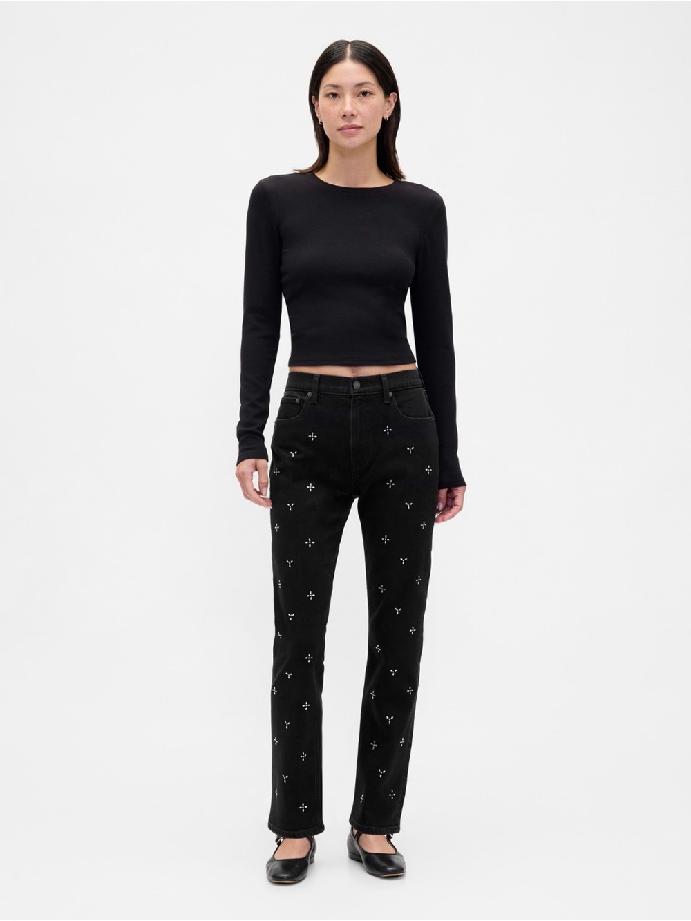GAP Black High-Rise 90s Slim Straight Jeans with Silver Embellishments